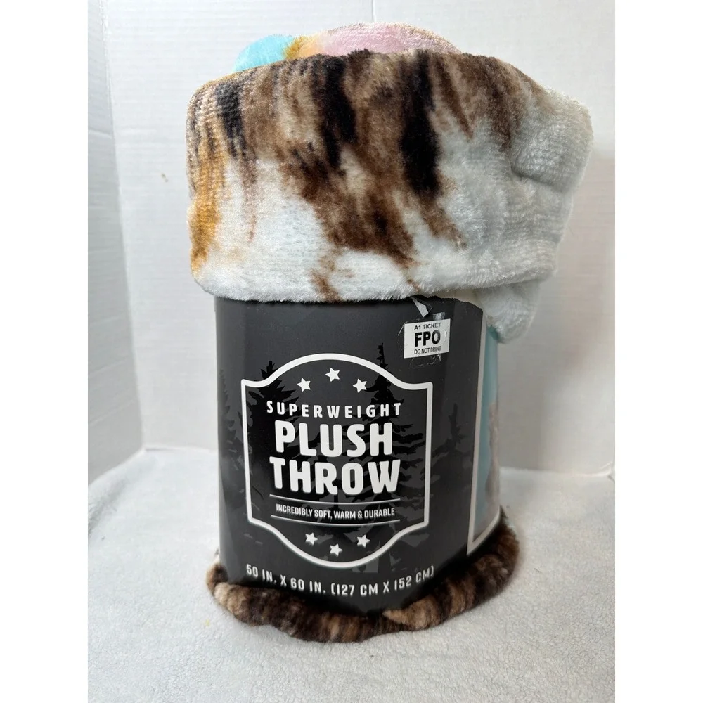 NEW Big Lots Superweight Plush Throw Blanket Kitten‎ Print 50x60 Brown White